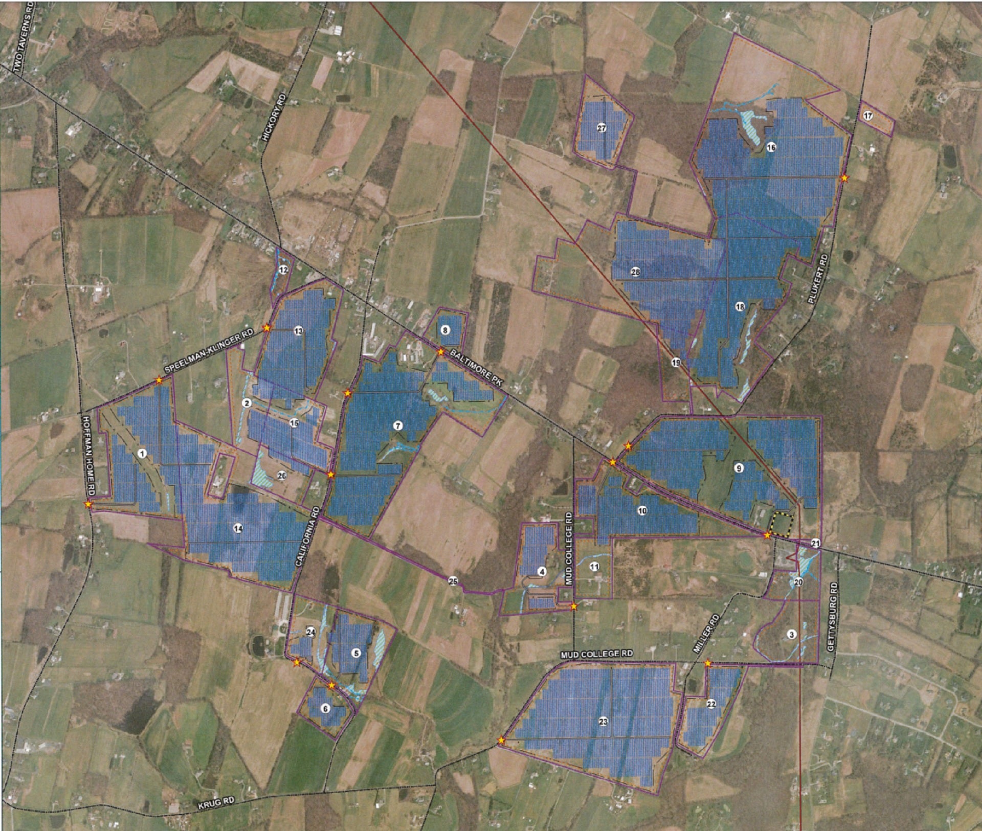 A map of where the proposed Brookview solar plant would sit