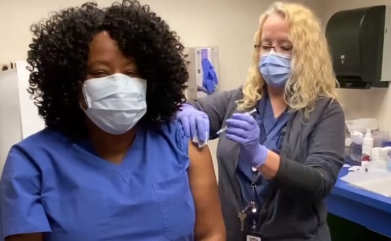 ChristianaCare's Dr. Marshala Lee gets her COVID-19 vaccine in December 2020. (Div. of Public Health screenshot)