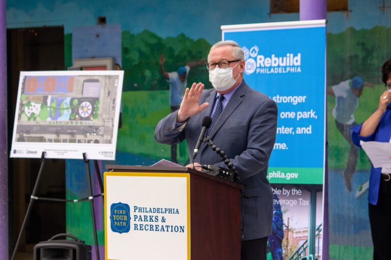 Mayor Jim Kenney speaks at a recent Parks Department ribbon-cutting. (City of Philadelphia/Facebook)