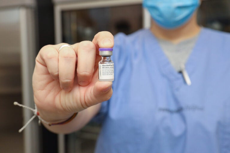 A vial of the Pfizer-BioNTech COVID-19 vaccine at Pennsylvania Hospital. (Courtesy of Penn Medicine) 