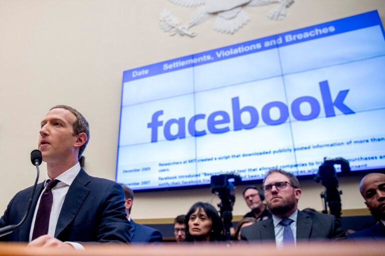 Facebook CEO Mark Zuckerberg testifying before a House Financial Services Committee hearing