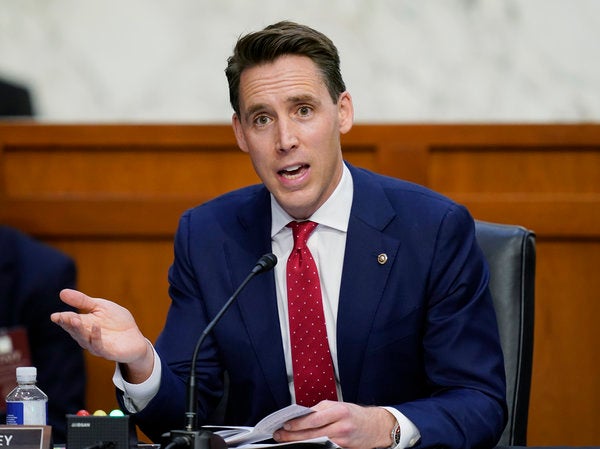 Sen. Josh Hawley, R-Mo., talks during the confirmation hearing for Supreme Court nominee Amy Coney Barrett before the Senate Judiciary Committee