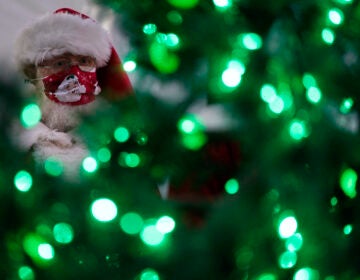 Bill Sandeen, dressed as Santa Claus, waits for the opening of a Santa drive-through selfie station in Las Vegas