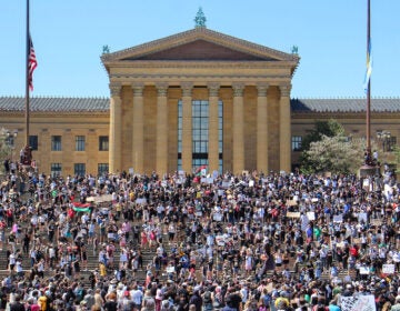 Thousands gathered near the Art Museum steps during a protest against police brutality. (Emma Lee/WHYY)