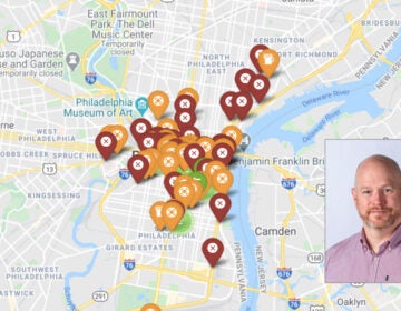 Foobooz founder Art Etchells (inset) created a map to document Philly restaurant closings. (ClosedinPHL)