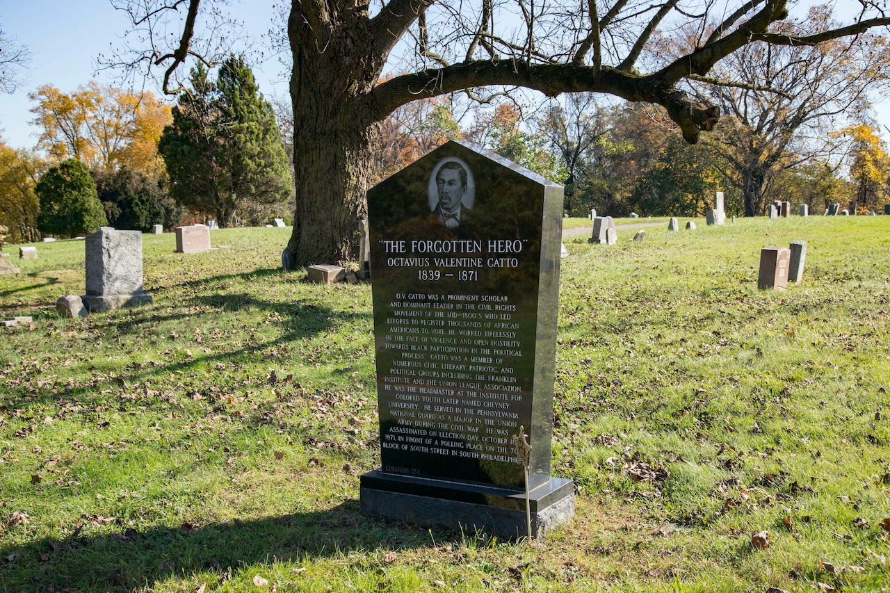 A new headstone for Octavius Catto at Eden Cemetery.