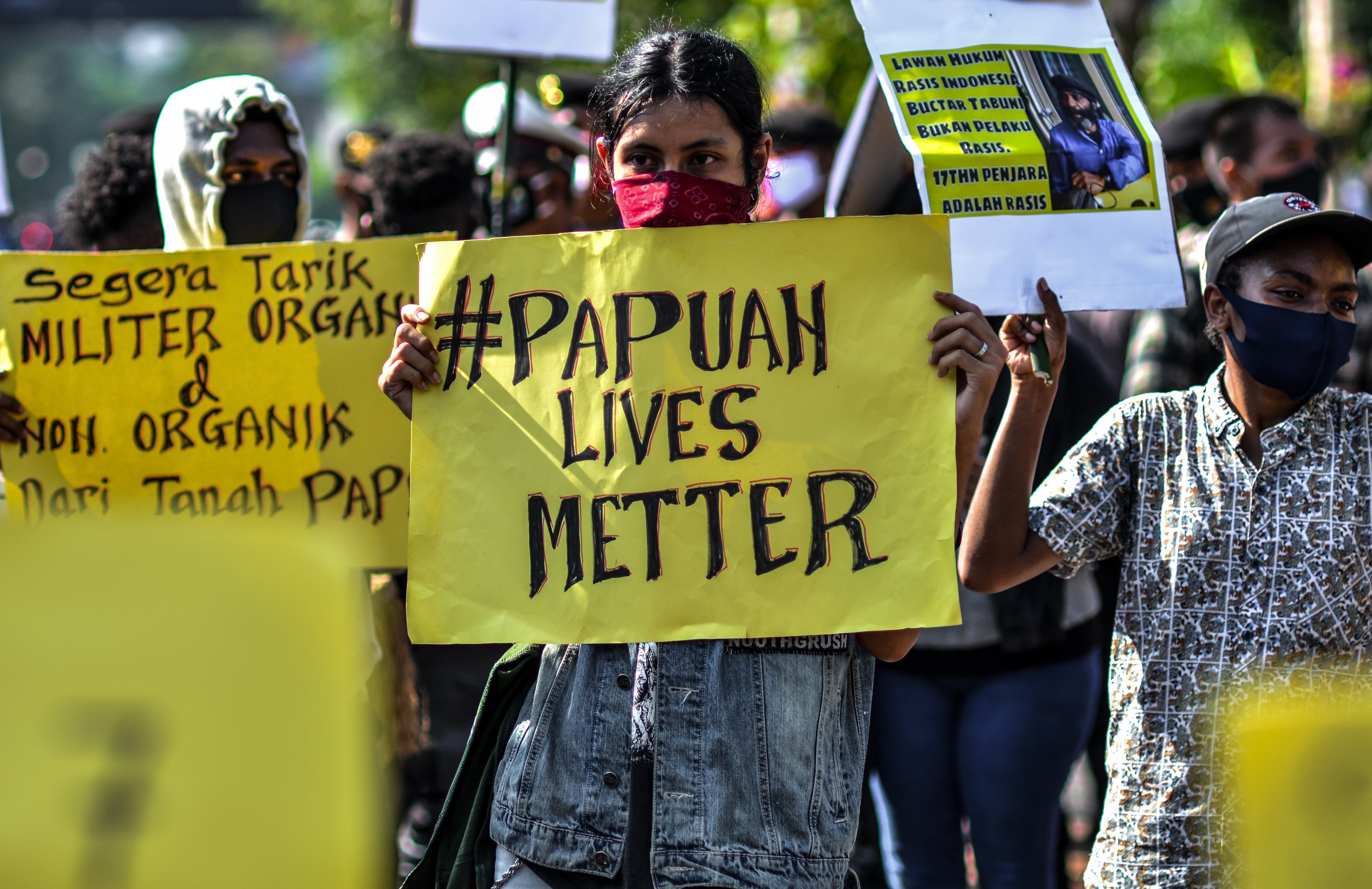 Alliance of Papuan Students are seen protesting in Surabaya, Indonesia