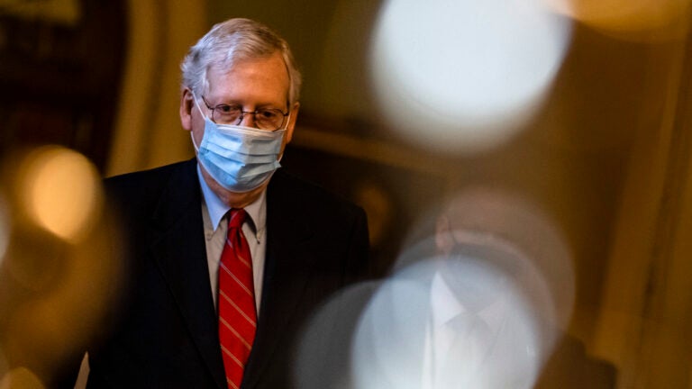 Senate Majority Leader Mitch McConnell, R-Ky., has blocked an attempt to have senators vote on increasing direct coronavirus relief payments. (Samuel Corum/Getty Images)