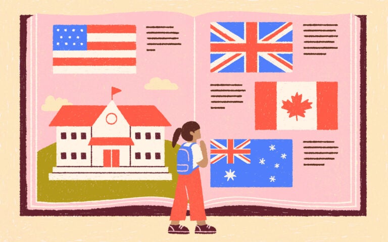 International students are seeking education in countries other than the United States. An illustration of a student weighing college choices