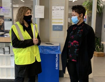 SEPTA General manager Leslie Richards speaks to a fellow SEPTA employee at Frankford Transportation Center in Philadelphia. (Courtesy of SEPTA)