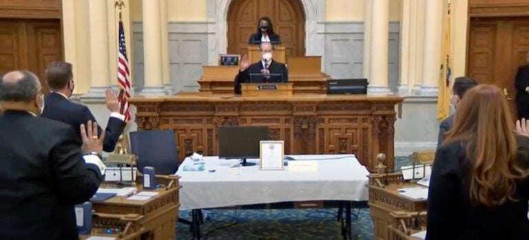 Stuart Jeff Rabner, Chief Justice of the New Jersey Supreme Court, swears in electors of state Electoral College.