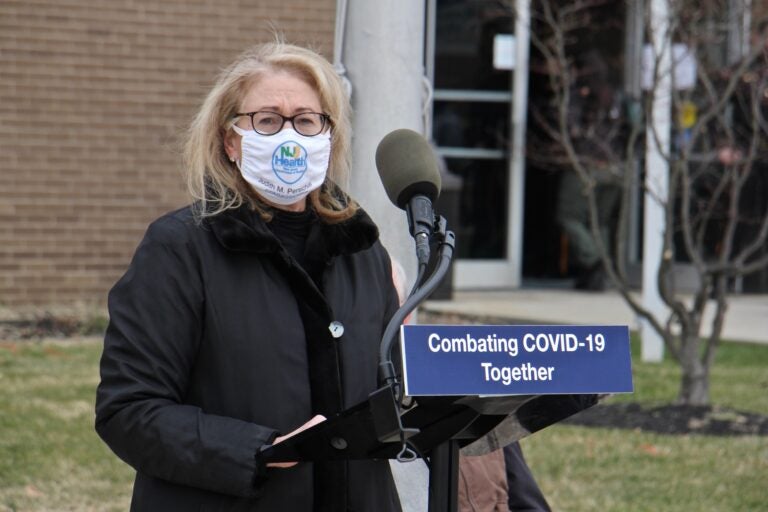 New Jersey Health Commissioner Judith Persichilli speaks at the opening of a mass vaccination site at Rowan College