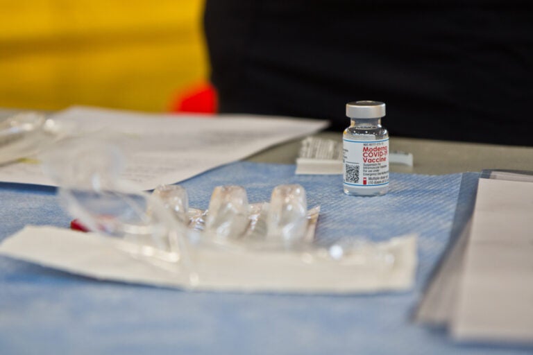 Moderna's COVID-19 vaccine at a Philadelphia school nurse vaccination clinic on Jan. 22, 2021. (Kimberly Paynter/WHYY)