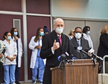 Philadelphia Health Commissioner Dr. Thomas Farley talks about COVID-19 vaccine distribution at a press conference announcing the opening of a vaccine clinic at the city’s Health Center 5 in North Philadelphia Wednesday. (Kimberly Paynter/WHYY)