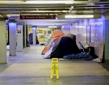 tents in the train station concourse