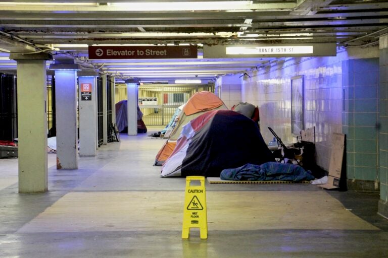 tents in the train station concourse