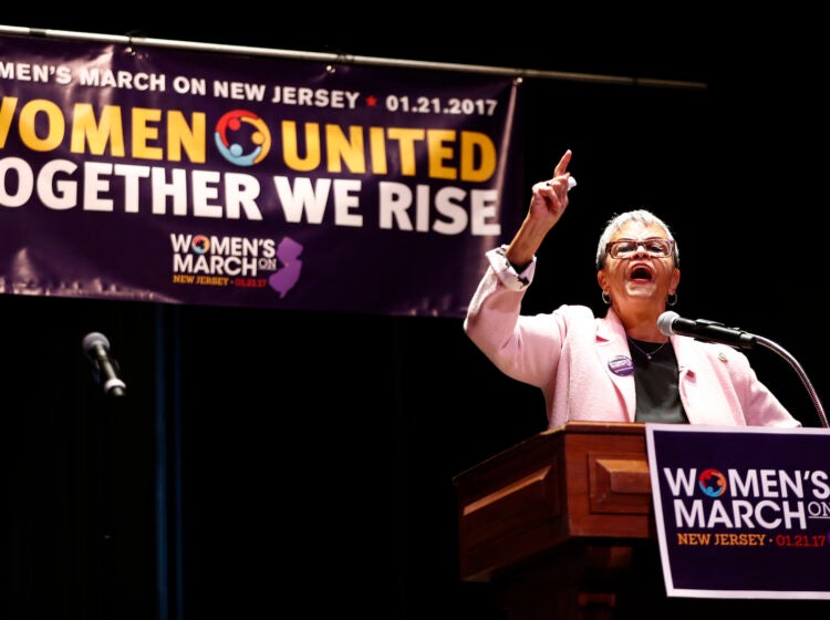 U.S. Rep. Bonnie Watson Coleman, D-NJ, delivers remarks during a rally in support of the national Women's March on Washington during a gathering at Patriots Theater at the War Memorial, Saturday, Jan. 21, 2017, in Trenton, N.J. The march was held in in conjunction with with similar events taking place around the nation following the inauguration of President Donald Trump. (AP Photo/Julio Cortez)