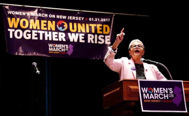 U.S. Rep. Bonnie Watson Coleman, D-NJ, delivers remarks during a rally in support of the national Women's March on Washington during a gathering at Patriots Theater at the War Memorial, Saturday, Jan. 21, 2017, in Trenton, N.J. The march was held in in conjunction with with similar events taking place around the nation following the inauguration of President Donald Trump. (AP Photo/Julio Cortez)