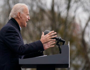 President-elect Joe Biden speaks at a drive-in rally for Georgia Democratic candidates for U.S. Senate Raphael Warnock and Jon Ossoff, Tuesday, Dec. 15, 2020, in Atlanta. (AP Photo/Patrick Semansky)