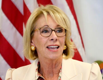 U.S. Secretary of Education Betsy DeVos speaks Thursday, Oct. 15, 2020, at the Phoenix International Academy in Phoenix. (AP Photo/Matt York)