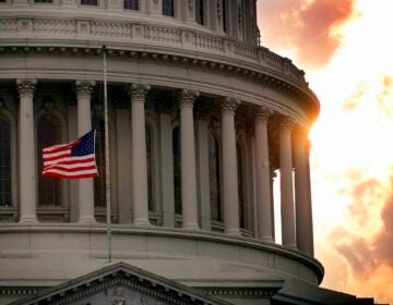 In this July 24, 1998, file photo, a flag flies at half-staff on Capitol Hill in honor of two Capitol police officers who were killed after a gunman burst through security barriers. (AP Photo/Doug Mills)