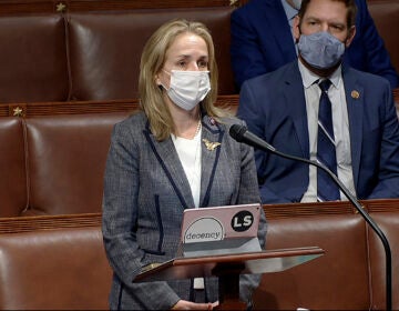 In this image from video, Rep. Madeleine Dean, D-Pa., speaks as the House debates the objection to confirm the Electoral College vote from Pennsylvania, at the U.S. Capitol early Thursday, Jan. 7, 2021. (House Television via AP)