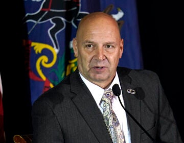 In this Wednesday, Nov. 25, 2020 file photo, Pennsylvania state Sen. Doug Mastriano, R-Franklin, attends a hearing of the Pennsylvania State Senate Majority Policy Committee in Gettysburg, Pa. (AP Photo/Julio Cortez)