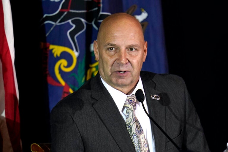 In this Wednesday, Nov. 25, 2020 file photo, Pennsylvania state Sen. Doug Mastriano, R-Franklin, attends a hearing of the Pennsylvania State Senate Majority Policy Committee in Gettysburg, Pa. (AP Photo/Julio Cortez)