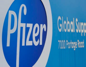 A Pfizer Global Supply Kalamazoo manufacturing plant sign is shown in Portage, Mich., Friday, Dec. 11, 2020. (AP Photo/Paul Sancya)