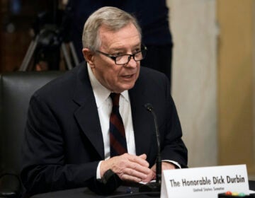 Sen. Dick Durbin, D-Ill., introduces Secretary of State nominee Antony Blinken during his confirmation hearing to be Secretary of State before the Senate Foreign Relations Committee on Capitol Hill in Washington, Tuesday, Jan. 19, 2021. (Graeme Jennings/Pool via AP)