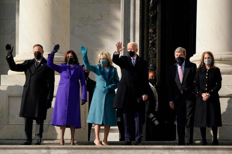 President-elect Joe Biden, his wife Jill Biden and Vice President-elect Kamala Harris and her husband Doug Emhoff arrive at the steps of the U.S. Capitol