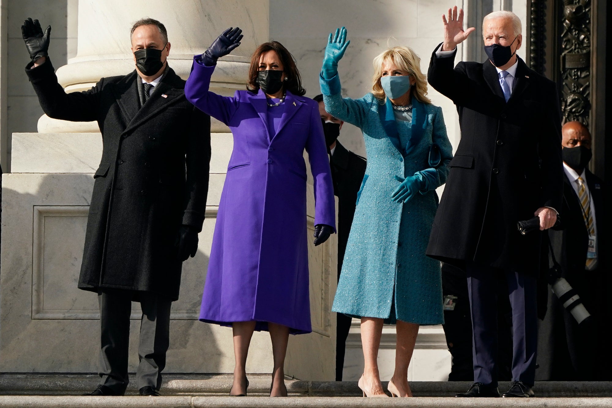 President-elect Joe Biden, his wife Jill Biden and Vice President-elect Kamala Harris and her husband Doug Emhoff arrive at the steps of the U.S. Capitol 