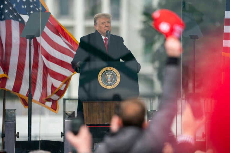 President Donald Trump speaks during a rally protesting the electoral college certification of Joe Biden as President, Wednesday, Jan. 6, 2021, in Washington.
