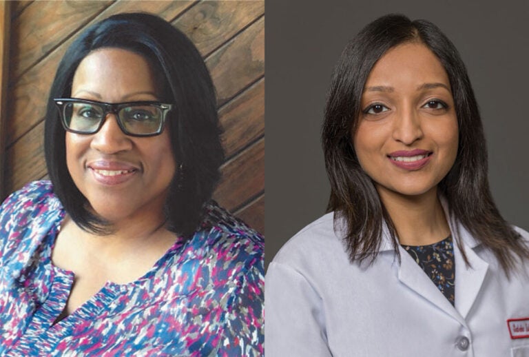 Deborah L. Crabbe (left), Professor of Medicine at the Lewis Katz School of Medicine at Temple University (LKSOM) has been approved for a $35,000 funding award to provides mentorship and research training to medical trainees from under-represented groups. Sabrina Islam (right), Assistant Professor of Medicine at Temple University will serve as the co-lead on the Edna Kynett Foundation award. (Courtesy of Temple University.)