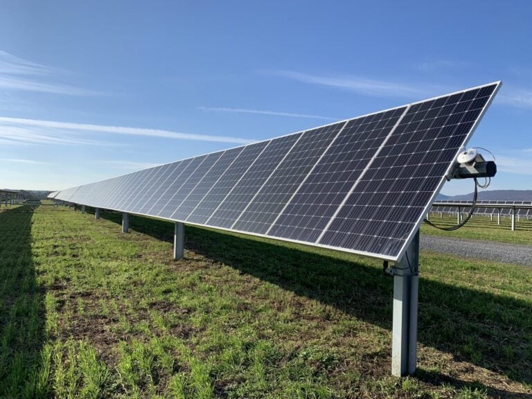 A solar array at the Nittany 1 Solar Farm is seen here in Lurgan Township, Franklin County on Nov. 24, 2020. (Rachel McDevitt/StateImpact Pennsylvania)