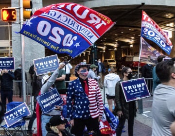 About two dozen protesters gathered outside Philadelphia’s vote counting headquarters in support of President Trump