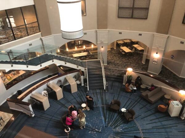 The Hope Center lobby as seen from one of the elevators. (Cris Barrish/WHYY)