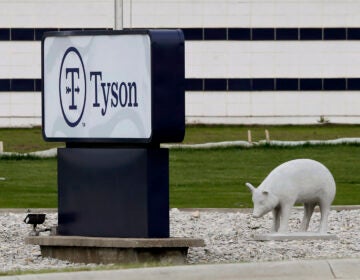 A sign sits in front of the Tyson Foods plant in Waterloo, Iowa.