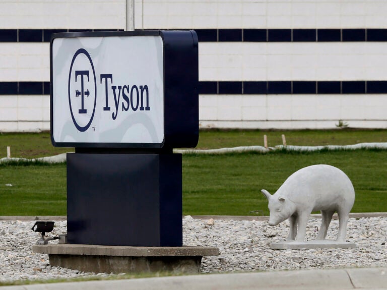 A sign sits in front of the Tyson Foods plant in Waterloo, Iowa.