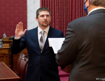 W. Va. Del. Derrick Evans, shown taking the oath of office