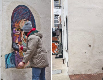 Artist Tish Urquhart put up her Casarez tribute Wednesday morning. Thursday evening, it was gone. LEFT: KIMBERLY PAYNTER / WHYY; RIGHT: TISH URQUHART