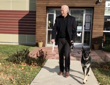 President-elect Joe Biden at the Delaware Human Society on Nov. 17, 2018, the day he officially adopted his dog, Major.