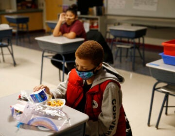 A fourth-grader eats breakfast at Mary L. Fonseca Elementary School in Fall River, Mass.