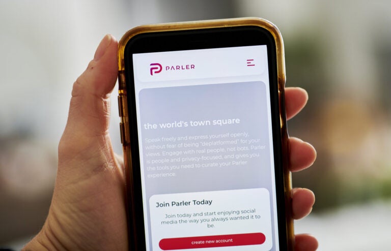 The Parler website home screen on a smartphone