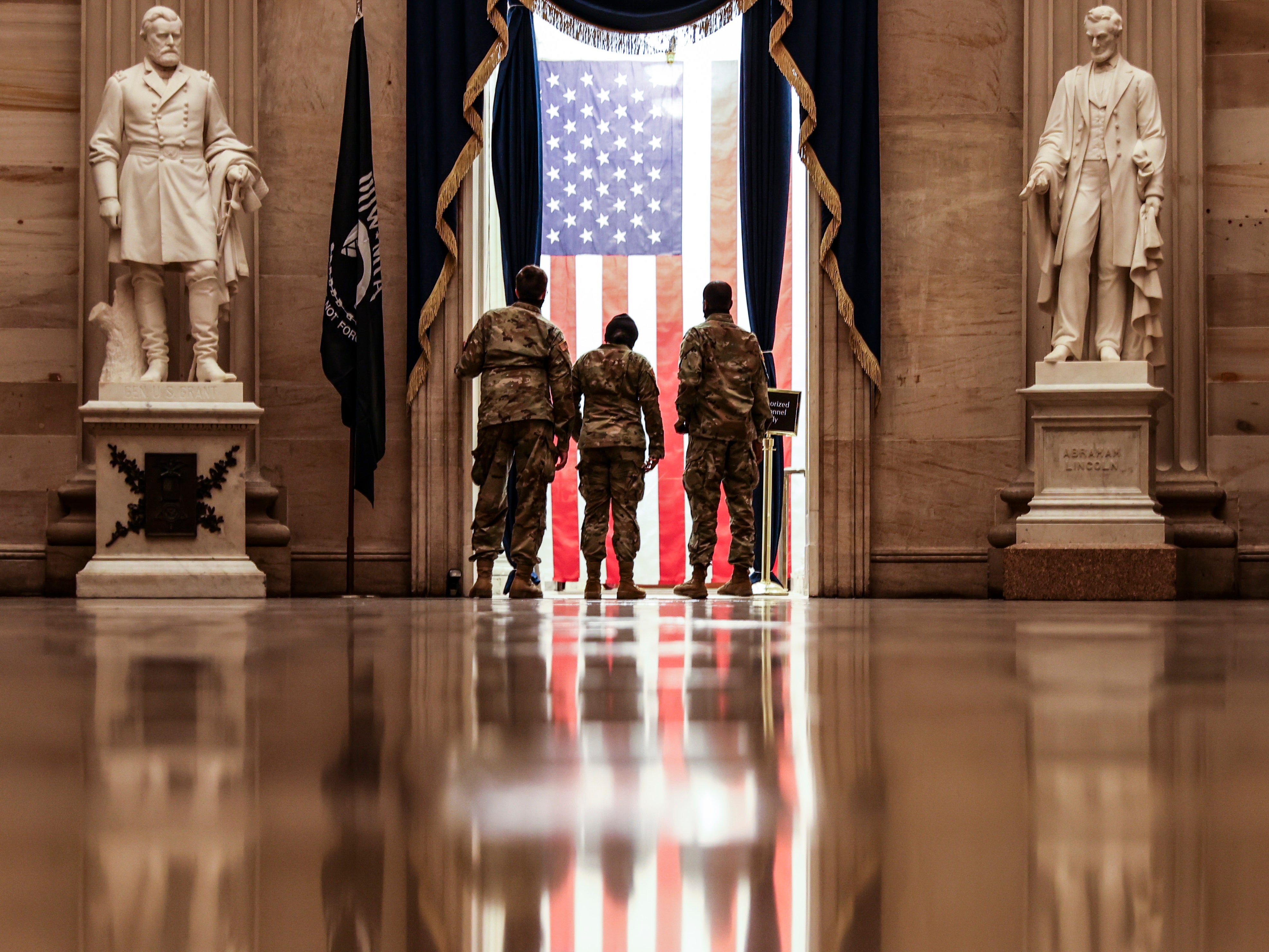 Members of the US National Guard from Delaware tour the rotunda during their down time at the US Capitol 