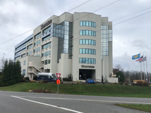 New Castle County used coronavirus relief funds to buy the 192-room Sheraton at auction for $19.5 million in December. (Cris Barrish/WHYY)