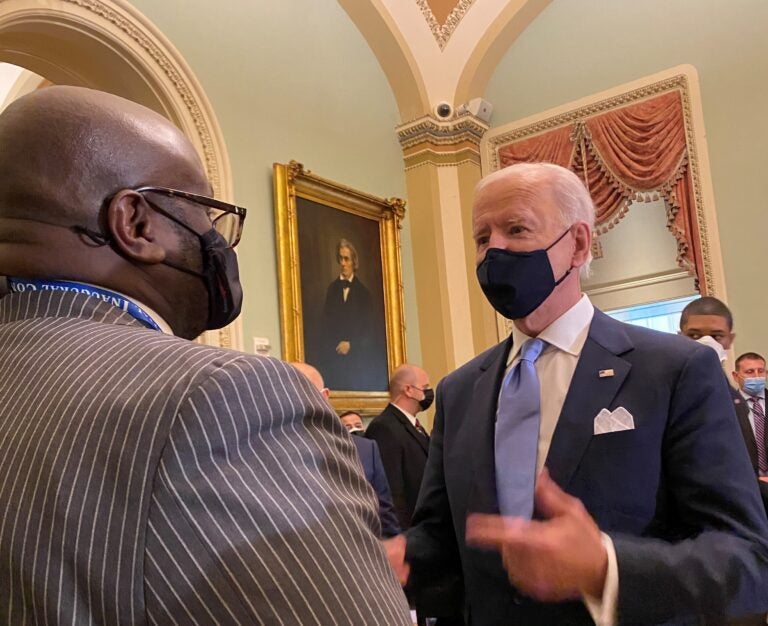 Tony Allen meets with President Biden inside the U.S. Capitol after Wednesday's inauguration ceremony. (Courtesy of Allen)