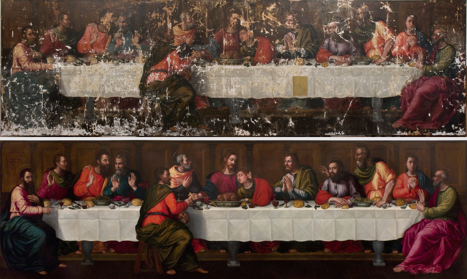 Nelli's Last Supper, before and after restoration.