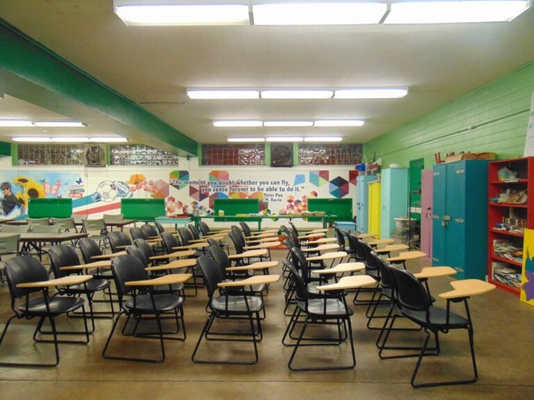 An empty classroom in Philadelphia.