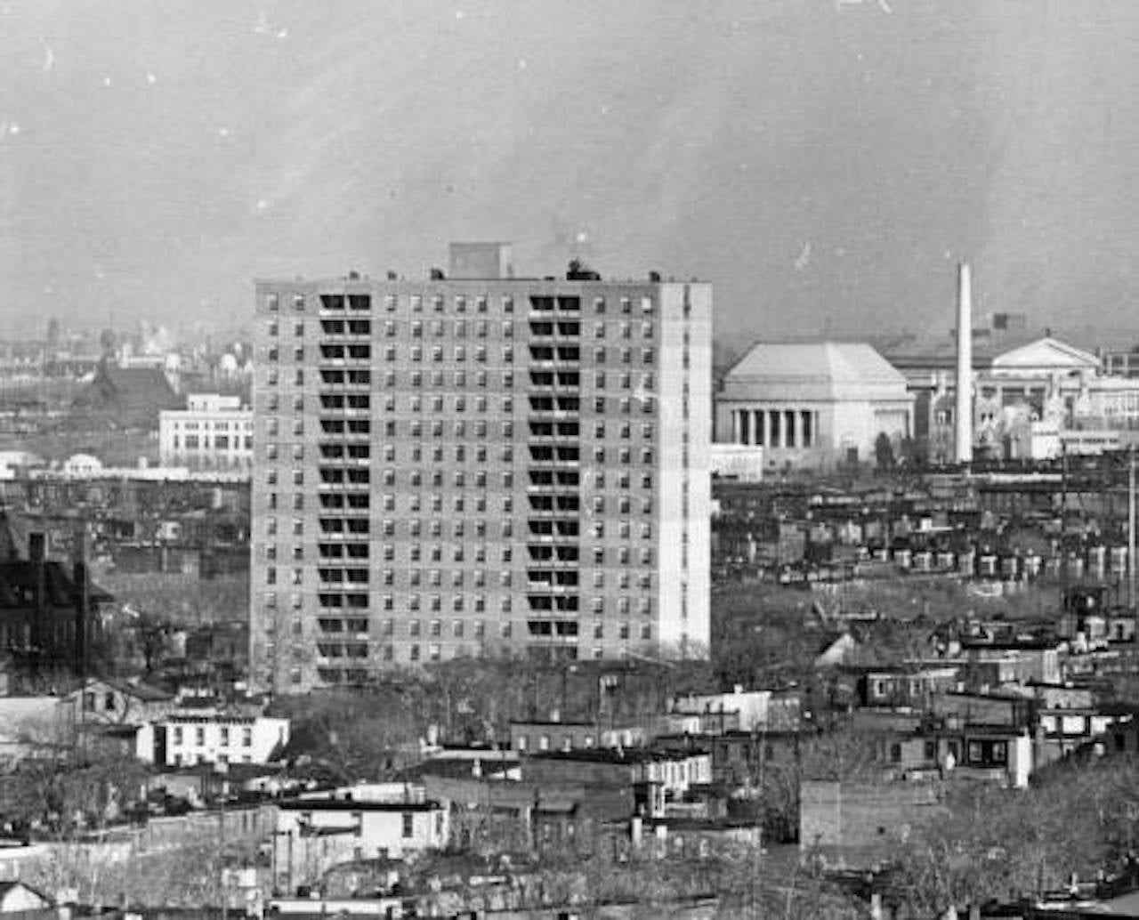 Mantua Hall, a high-rise public housing building, in West Philadelphia in 1964